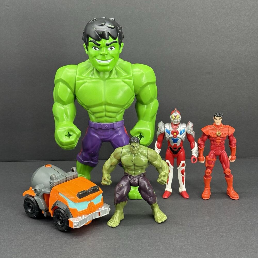 Superhero Adventures Mega Mighties Hulk 10" + Other Smaller Action Figures Lot
